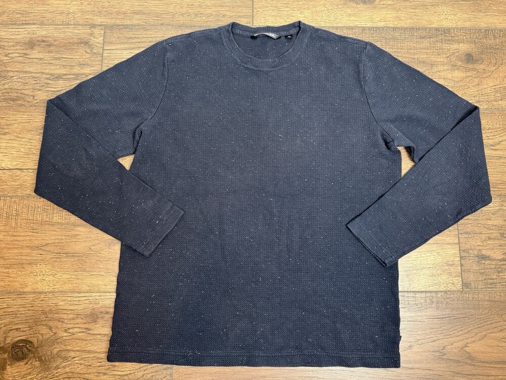 Travis Mathew Waffle Knit Crew Long Sleeve Thermal Shirt Blue Speckled Sz L